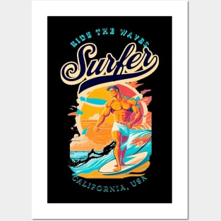 Surf, Hello Summer Funny Surfer Riding Surf Surfing Lover Gifts Posters and Art